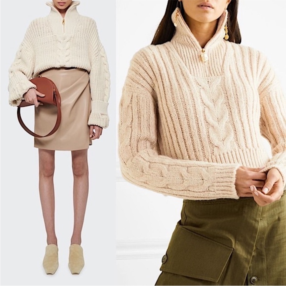 NANUSHKA Cotton Half Zip Chunky Cable Knit Ribbed Oversized Crop Sweater M - Picture 15 of 16